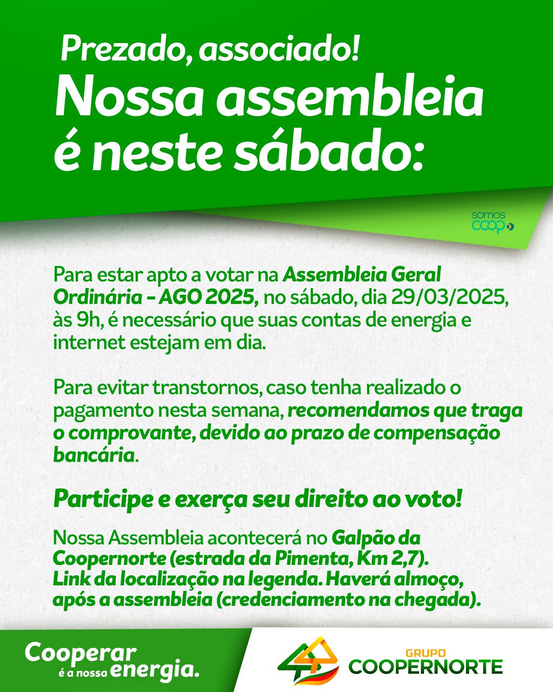 AVISO DE ASSEMBLEIA DA COOPERNORTE