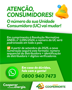Coopernorte informa mudança no número da Unidade Consumidora